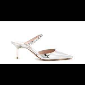 MiuMiu silver + crystal mules. NIB Current season